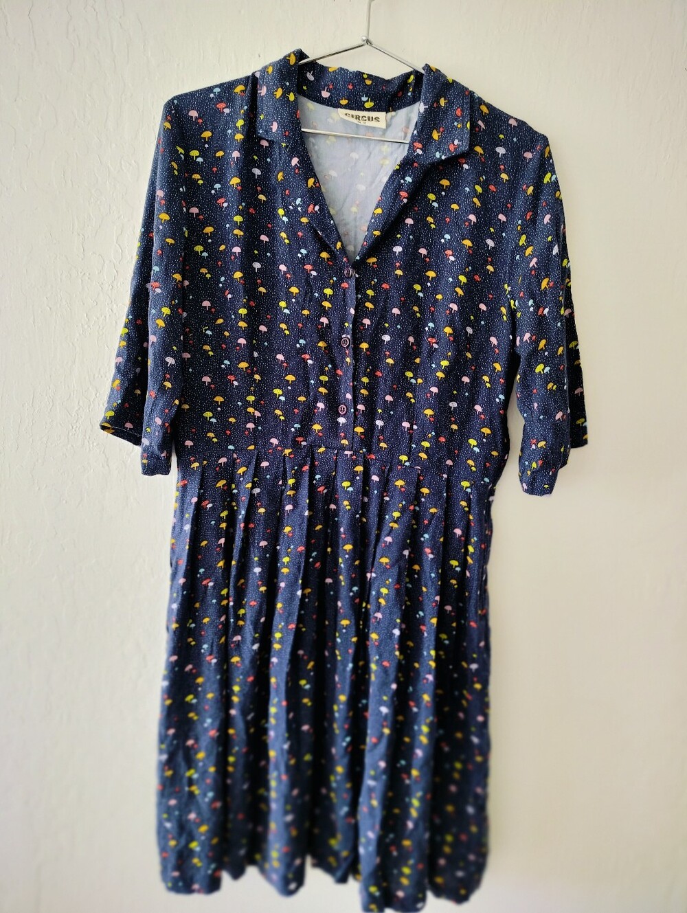 Circus UK Micro Mushroom Print 100% Rayon Dress UK 14 (US 10/12) Blue